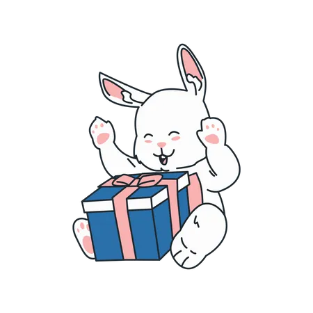 Rabbit excited for opening gift  Illustration