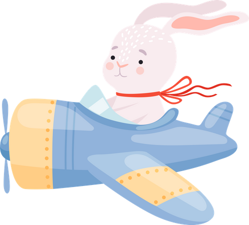 Rabbit flying plane Illustration
