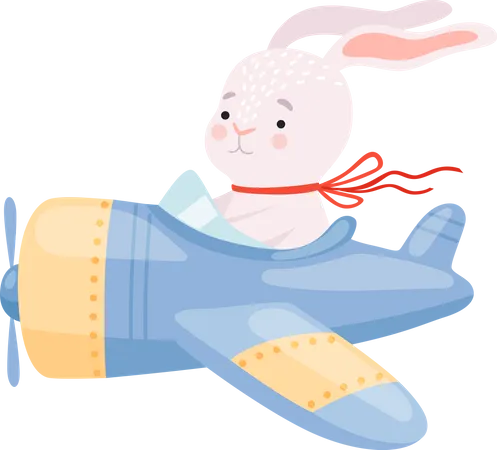 Rabbit flying plane  Illustration
