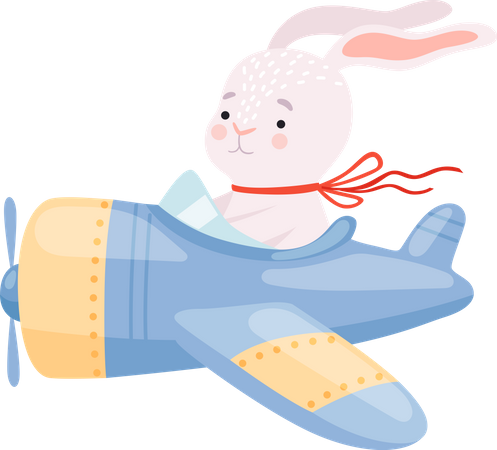 Rabbit flying plane  イラスト
