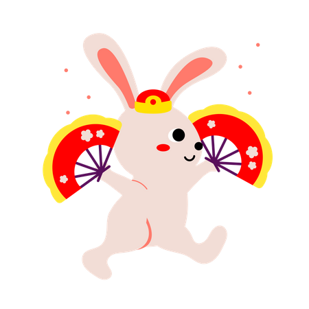 Rabbit holding chinese fan  Illustration