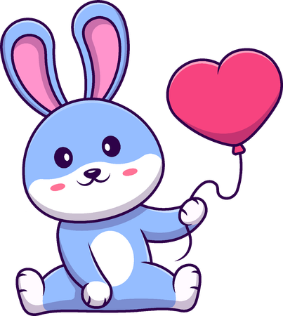 Rabbit Holding Heart Love Balloon  Illustration