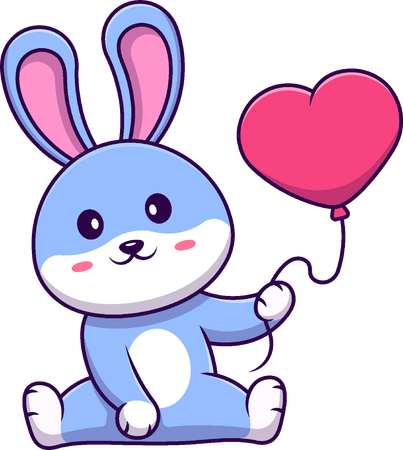 Rabbit Holding Heart Love Balloon  イラスト
