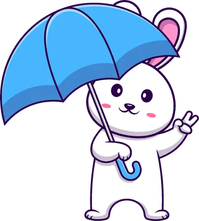 Rabbit Holding Umbrella With Peace Hand  イラスト