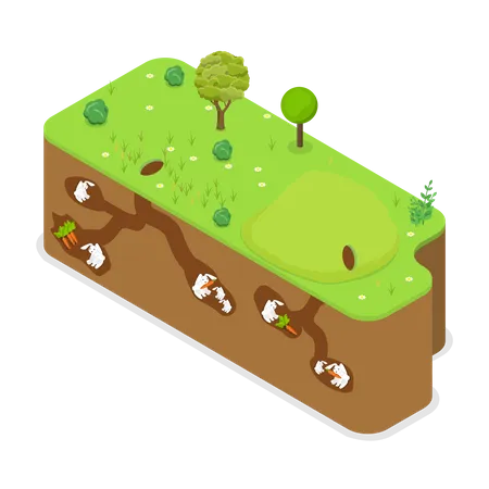 3 D Isometric Flat Vector Conceptual Illustration Of Rabbit Family Holes With Underground Tunnels Illustration