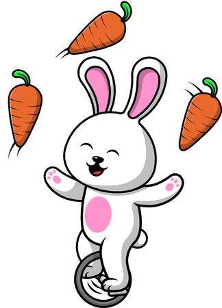 Rabbit in Circus Playing Carrot With Unicycle  イラスト