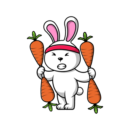 Rabbit Lifting Carrot Barbell  Illustration