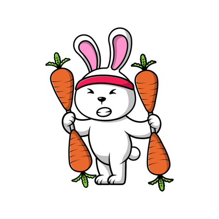 Rabbit Lifting Carrot Barbell  イラスト