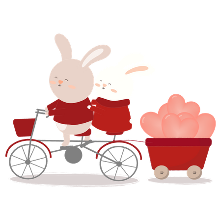 Rabbit on bicycle carrying balloon on back Illustration
