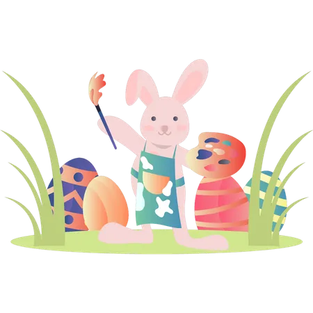 Rabbit painting the Easter eggs Illustration
