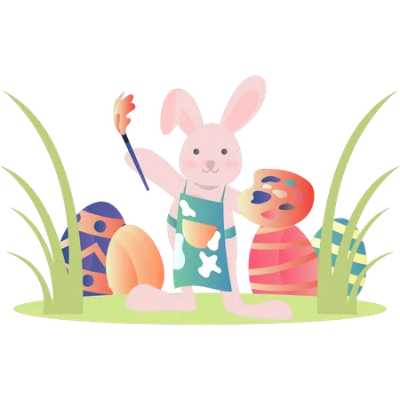 Rabbit painting the Easter eggs  Illustration