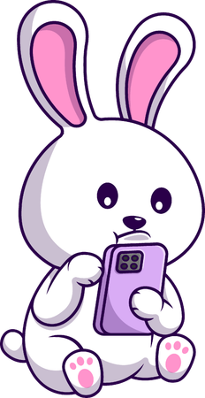 Rabbit Playing Phone  イラスト