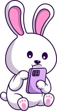 Rabbit Playing Phone  Illustration