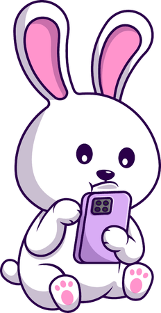 Rabbit Playing Phone  Illustration