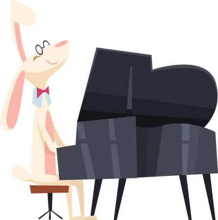 Rabbit playing piano  イラスト