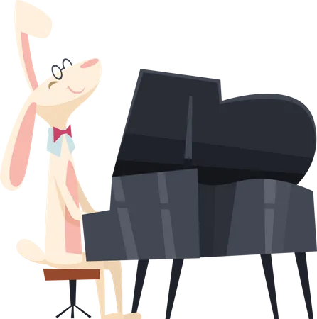 Rabbit playing piano  Illustration