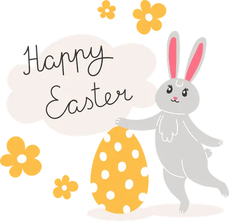 Rabbit Showing Happy Easter Banner  Illustration