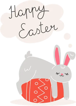Easter Illustration With Rabbit And Painted Eggs For The Holiday In Cartoon Style 일러스트레이션