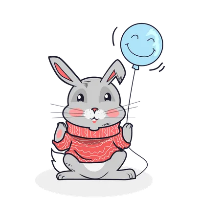 Rabbit With Balloon  Illustration