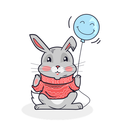 Rabbit With Balloon  Illustration