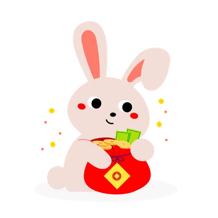 Rabbit with Chinese money bag  Illustration