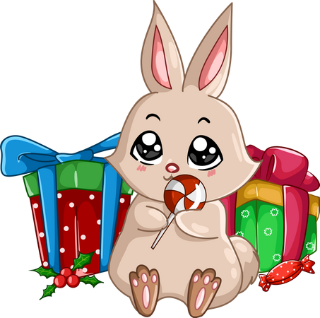Rabbit with Christmas gift  Illustration