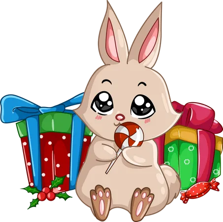 Rabbit with Christmas gift  Illustration