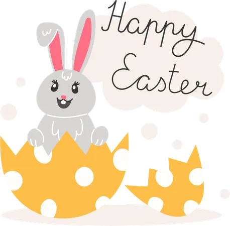 Easter Illustration With Rabbit And Painted Eggs For The Holiday In Cartoon Style Illustration