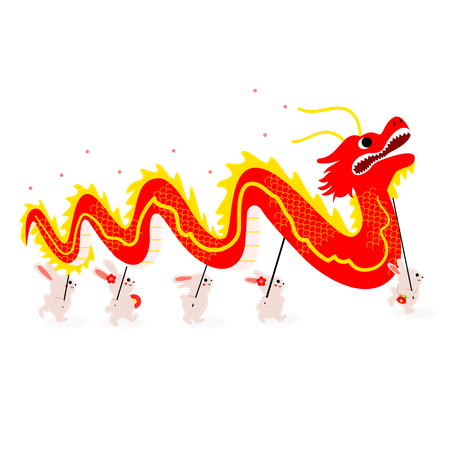 Rabbits doing traditional Chinese dragon dance Illustration