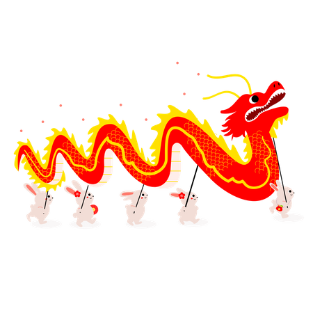 Rabbits doing traditional Chinese dragon dance  Illustration