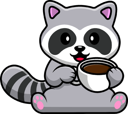 Raccoon Drink Coffee Cup  Illustration