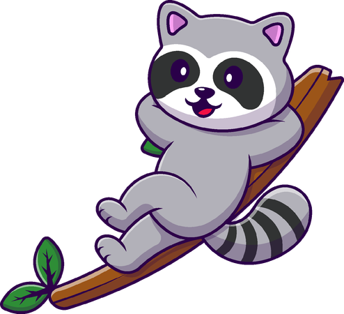 Raccoon Lying On Branch  Illustration