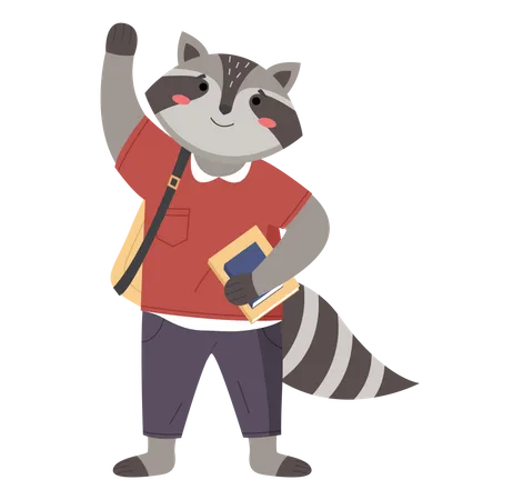 Raccoon schoolboy with notebook and schoolbag  Illustration