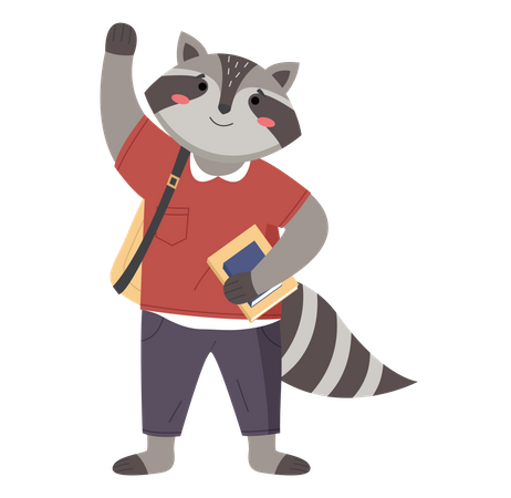 Raccoon schoolboy with notebook and schoolbag  Illustration