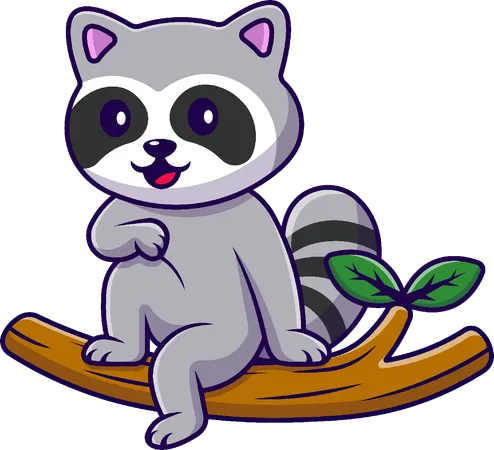 Raccoon Sitting On Branch  Illustration