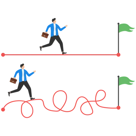 Un raccourci pour réussir en affaires ou un chemin difficile et un obstacle  Illustration