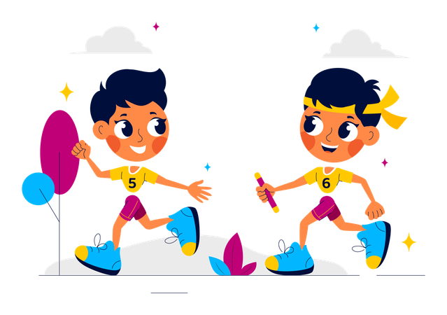 Race running together in relay race  Illustration