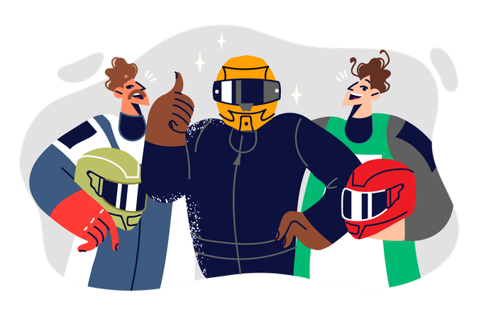 Racing drivers with helmets  イラスト