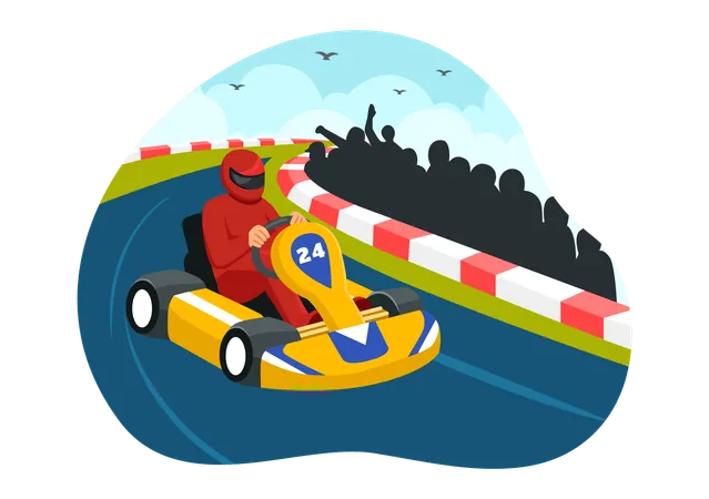 Racing man enjoying Karting Sport  Illustration