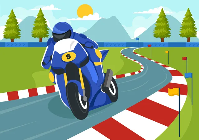 Racing Motosport Speed Bike Vector Illustration For Competition Or Championship Race By Wearing Sportswear And Equipment In Flat Cartoon Background Illustration