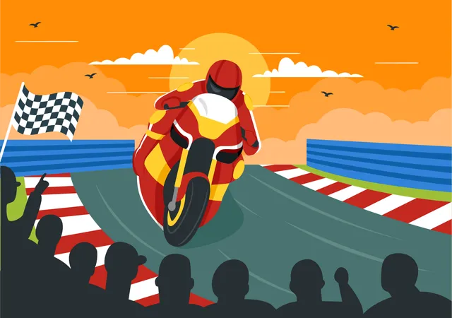 Racing Motosport Speed Bike Vector Illustration For Competition Or Championship Race By Wearing Sportswear And Equipment In Flat Cartoon Background Illustration