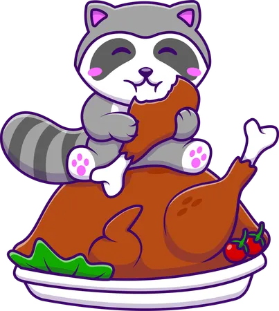 Racoon Eat Chicken  Illustration