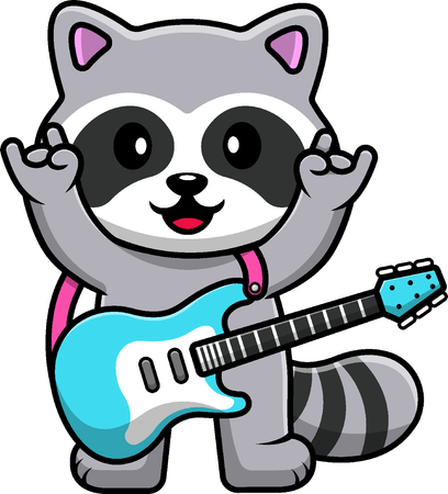 Racoon Playing Electric Guitar  イラスト