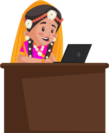 Radha arbeitet am Laptop  Illustration