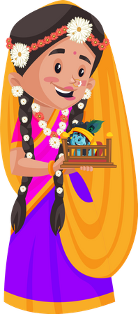 Radha holding little lord krishna  イラスト