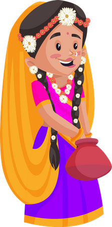 Radha holding pot  イラスト