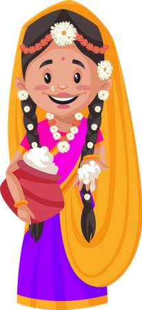 Radha holding pot of butter Illustration