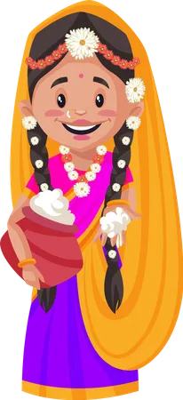 Radha holding pot of butter  イラスト