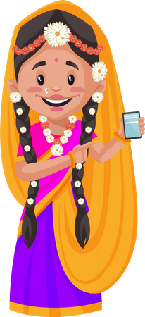 Radha montrant son portable  Illustration