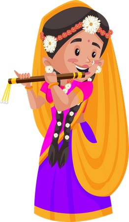 Radha playing flute  イラスト